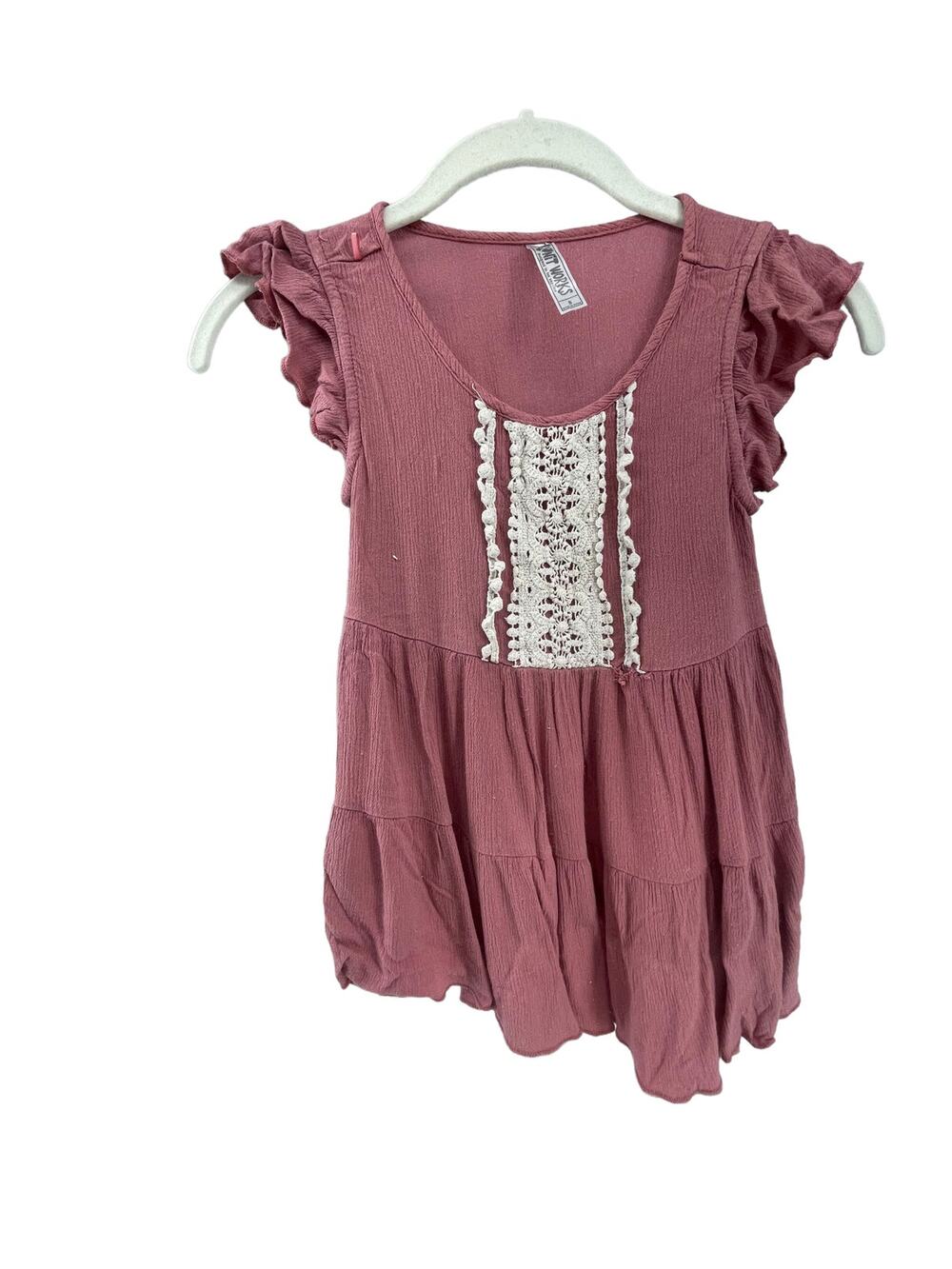 Knit Works Girls Mauve Embroidered Flutter Sleeve Top Youth Size Small